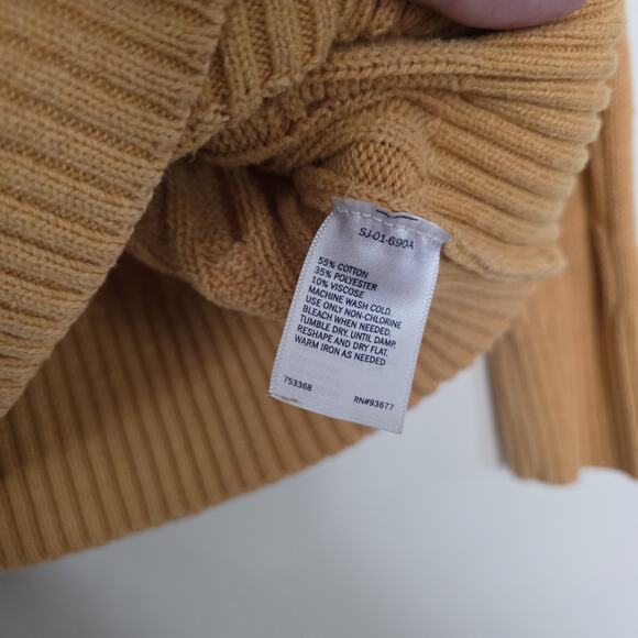 Vintage Yellow Cable Knit Fisherman Sweater Women PS Vneck Preppy Old Money Boho - Picture 8 of 8